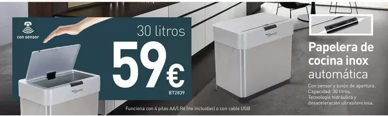 Oferta de  Papelera De Cocina Inox Automatica por 59€ en Mi Bricolaje