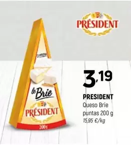 Oferta de Président - Queso Brie Puntas por 3,19€ en Coviran