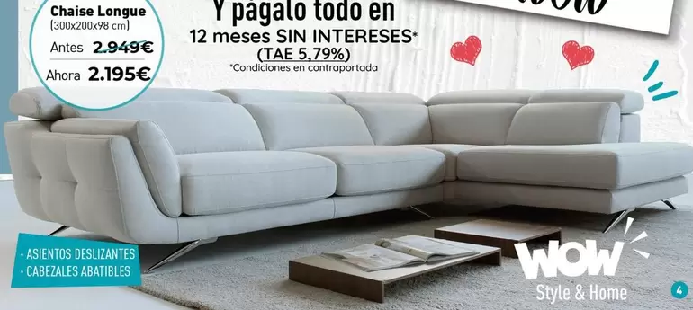 Oferta de Wow - Chaise Longue 12 Meses Sin Intereses por 2195€ en WOW Málaga, Style&Home by Mubak