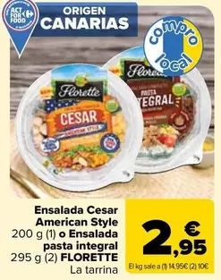 Oferta de Florette - Ensalada Cesar American Style O Ensalada Pasta Integral por 2,95€ en Carrefour