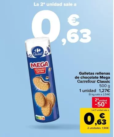 Oferta de Carrefour  - Galletas Rellenas  De Chocolate Mega  Classic en Carrefour