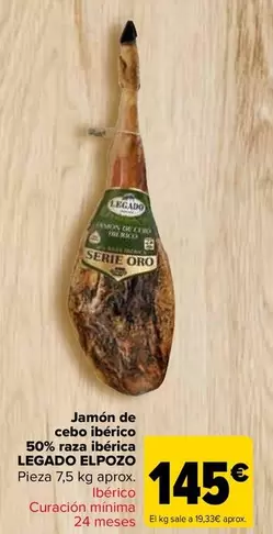 Oferta de  Legado Elpozo - Jamón De  Cebo Ibã©rico  50% Raza Iberica  por 145€ en Carrefour