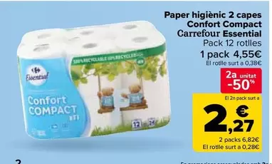 Oferta de Carrefour - Papel Higiénico 2 Capas Confort Compact Essential en Carrefour