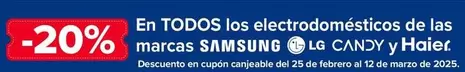 Oferta de En Todos Los Electrodomesticos De Las Marcas Samsung/ Lg/ Candy Y Haier en Carrefour