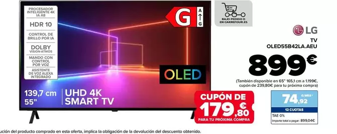 Oferta de LG - Tv OLED55B42LA.AEU por 899€ en Carrefour