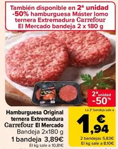 Oferta de Carrefour - Hamburguesa Original Ternera Extremadura El Mercado por 3,89€ en Carrefour