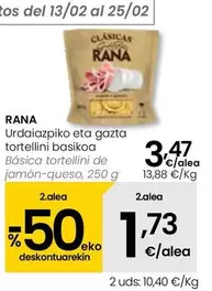 Oferta de Rana - Basica Tortellini De Jamon Queso por 3,47€ en Eroski