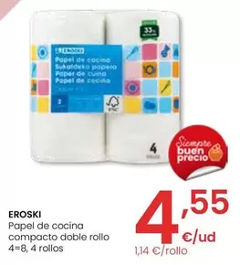 Oferta de Eroski - Papel De Cocina Compacto Doble Rollo por 4,55€ en Eroski