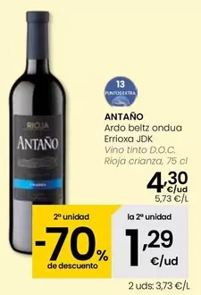 Oferta de Antaño - Vino Tinto D.O.C. Rioja Crianza por 4,3€ en Eroski