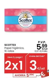 Oferta de Scottex - Papel Higiénico, 16 Rollos por 5,99€ en Eroski