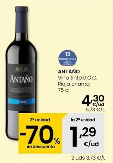 Oferta de Antaño - Vino Tinto D.O.C. Rioja Crianza por 4,3€ en Eroski