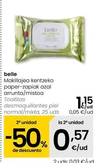 Oferta de Belle - Toallitas Desmaquillantes Piel Normal/Mixta por 1,15€ en Eroski