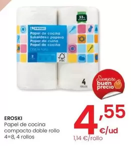 Oferta de Eroski - Papel De Cocina Compacto Doble Rollo por 4,55€ en Eroski