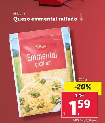 Oferta de Milbona - Queso Emmental Rallado por 1,59€ en Lidl