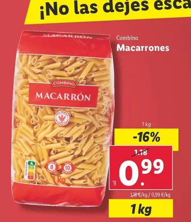 Oferta de Combino - Macarrones por 0,99€ en Lidl