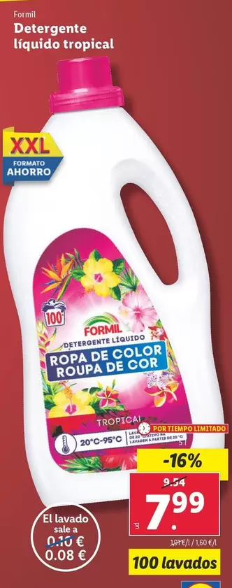 Oferta de Formil - Detergente Liquido Tropical por 7,99€ en Lidl