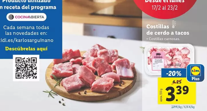 Oferta de Costillas De Cerdo A Tacos por 3,39€ en Lidl