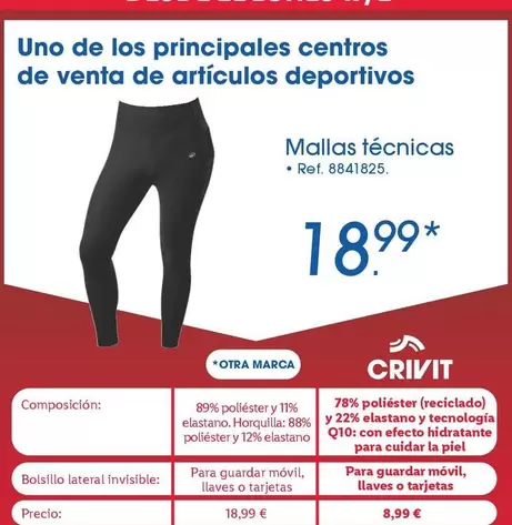 Oferta de Crivit - Mallas Tecnicas por 18,99€ en Lidl