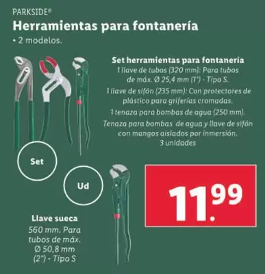 Oferta de Parkside - Herramientas Para Fontaneria por 11,99€ en Lidl