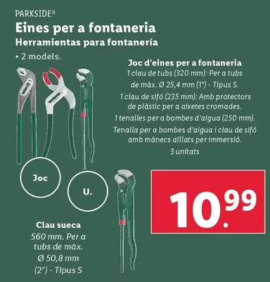 Oferta de Parkside - Herramientas Para Fontanería por 10,99€ en Lidl