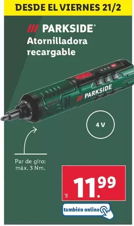 Oferta de Parkside - Atornilladora Recargable por 11,99€ en Lidl