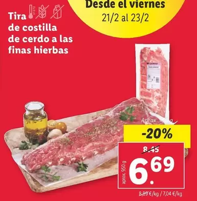 Oferta de Tira De Costilla De Cerdo A Las Finas Hierbas por 6,69€ en Lidl