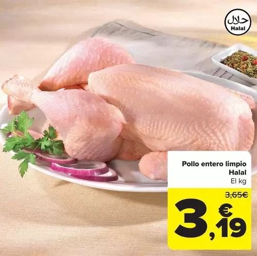 Oferta de Pollo Entero Limpio Halal por 3,19€ en Carrefour