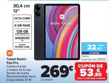 Oferta de Xiaomi - Tablet Redmi Pad Pro por 269€ en Carrefour