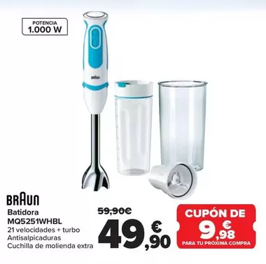 Oferta de Braun - Batidora Mq5251whbl por 49,9€ en Carrefour