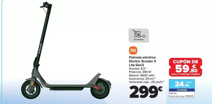 Oferta de Xiaomi - Patinete Electrico  Electric Scooter 4 Lite Gen2 por 299€ en Carrefour