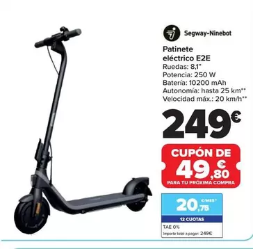 Oferta de Segway Ninebot - Patinete Electrico E2e por 249€ en Carrefour