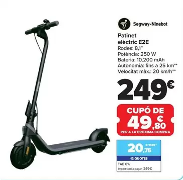 Oferta de Segway Ninebot - Patinete Electrico E2e por 249€ en Carrefour