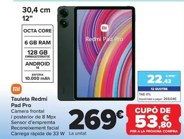 Oferta de Xiaomi - Tablet Redmi Pad Pro por 269€ en Carrefour