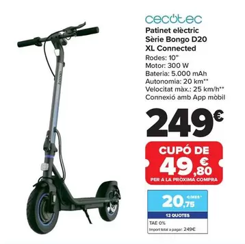 Oferta de Cecotec - Patinete Electrico  Serie Bongo D20  Xl Connected por 249€ en Carrefour