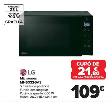 Oferta de LG - Microondas  Mh6032gas por 109€ en Carrefour