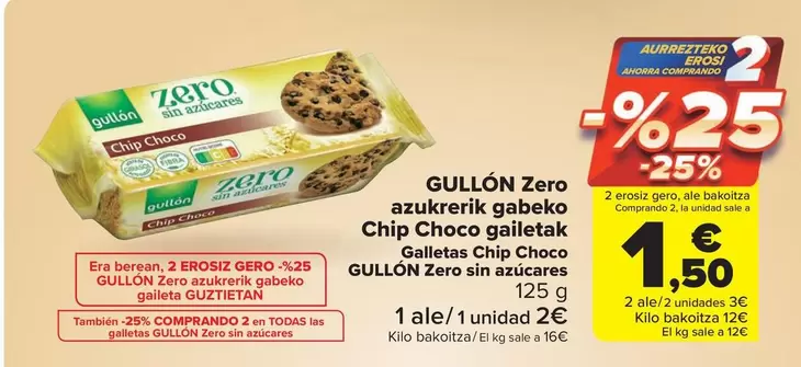 Oferta de Gullón - Zero Azulrerik Gabeko Chio Choco Galleteak por 1,5€ en Carrefour Market