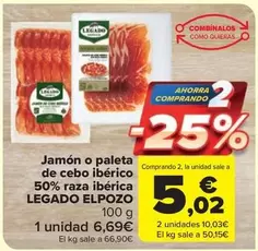 Oferta de Legado ElPozo - Jamón O Paleta De Cebo Ibérico 50% Raza Ibérica por 6,69€ en Carrefour Market