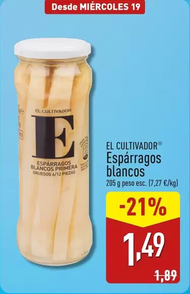 Oferta de El Cultivador - Espárragos Blancos por 1,49€ en ALDI