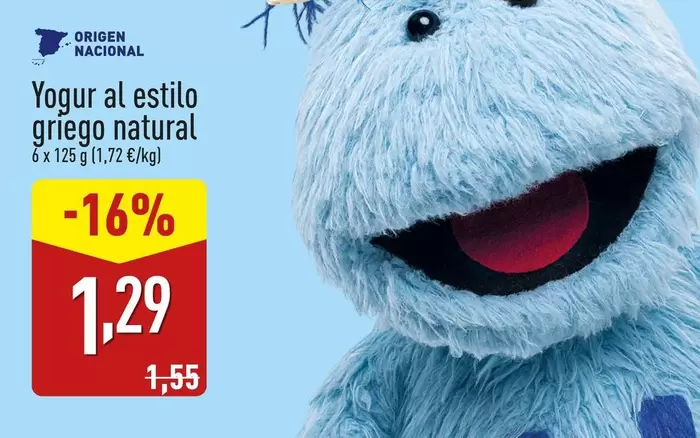 Oferta de Yogur Al Estilo Griego Natural por 1,29€ en ALDI