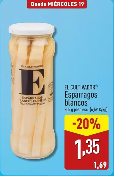 Oferta de El Cultivador - Espárragos Blancos por 1,35€ en ALDI