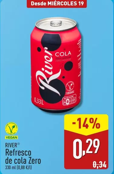 Oferta de River - Refresco De Cola Zero por 0,29€ en ALDI