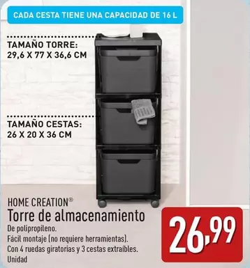 Oferta de Home Creation - Torre De Almacenamiento por 26,99€ en ALDI