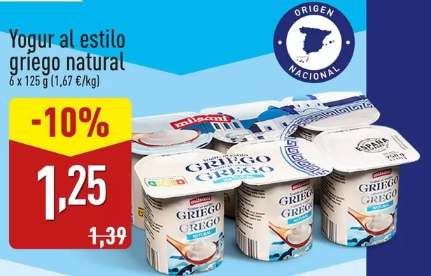 Oferta de Milsani - Yogur Al Estilo Griego Natural por 1,25€ en ALDI