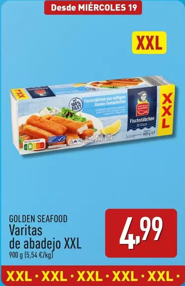 Oferta de Golden Seafood - Varitas De Abadejo XXL por 4,99€ en ALDI