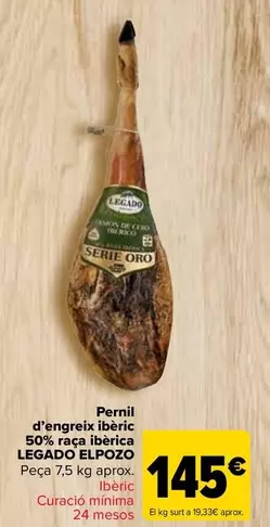 Oferta de  Legado Elpozo - Jamón De  Cebo Ibã©rico  50% Raza Iberica  por 145€ en Carrefour