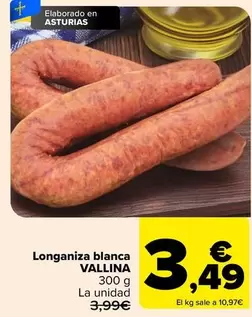 Oferta de Vallina - Longaniza blanca por 3,49€ en Carrefour