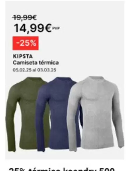 Oferta de Kipsta - Camiseta Térmica por 14,99€ en Decathlon