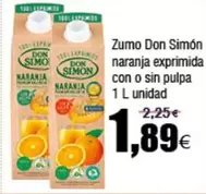 Oferta de Don Simón - Zumo  Naranja Exprimida Con O Sin Pulpa por 1,89€ en Froiz