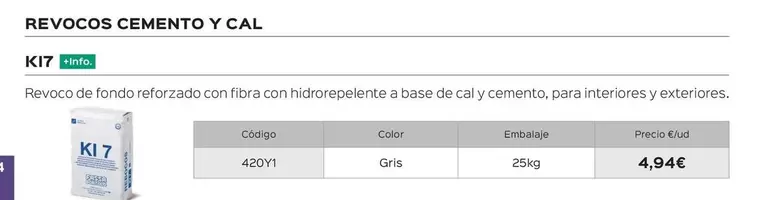 Oferta de Revocos Cemento Y Cal KI7 por 4,94€ en Isolana