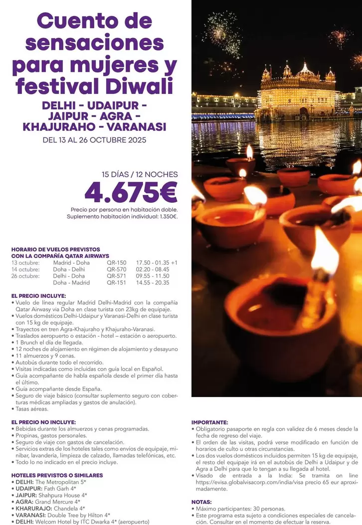 Oferta de Cuento De Sensaciones Para Mujeres Y Festival Diwali por 4675€ en Nautalia Viajes